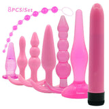 8 Pieces Silicone Plug Set with Vibrator 2 colors
