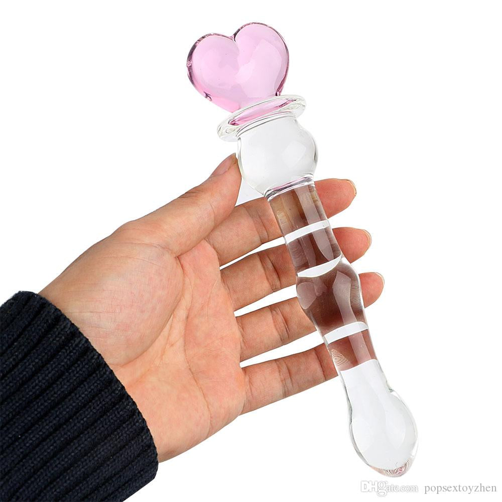 Heart Pink Crystal Glass Dildo - PlugLust Heart Pink Crystal Glass Dildo - PlugLust