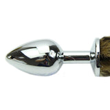 8" TAIL KHAKI AND BLACK RACCOON TAIL STAINLESS STEEL PLUG  pluglust