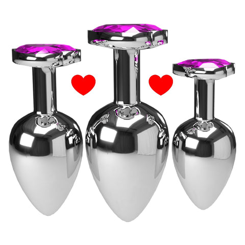 3 SIZES 10 COLORS JEWELED HEART-SHAPED STAINLESS STEEL PLUG