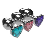3 SIZES 10 COLORS JEWELED HEART-SHAPED STAINLESS STEEL PLUG