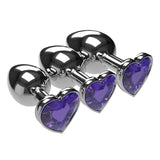 3 SIZES 10 COLORS JEWELED HEART-SHAPED STAINLESS STEEL PLUG