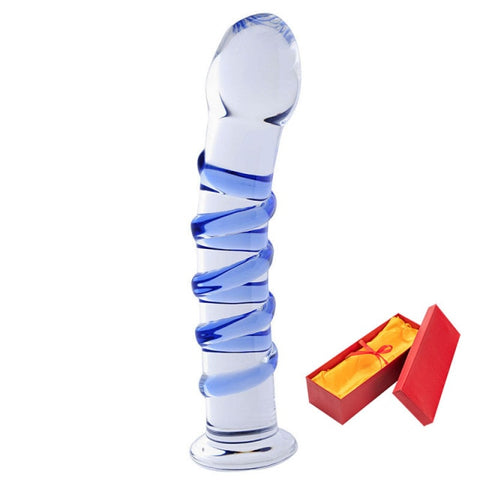 Blue Double Head Glass Dildo