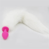14" WHITE CAT TAIL WITH PINK SILICONE PLUG  pluglust