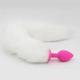 14" WHITE CAT TAIL WITH PINK SILICONE PLUG  pluglust