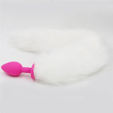14" WHITE CAT TAIL WITH PINK SILICONE PLUG  pluglust
