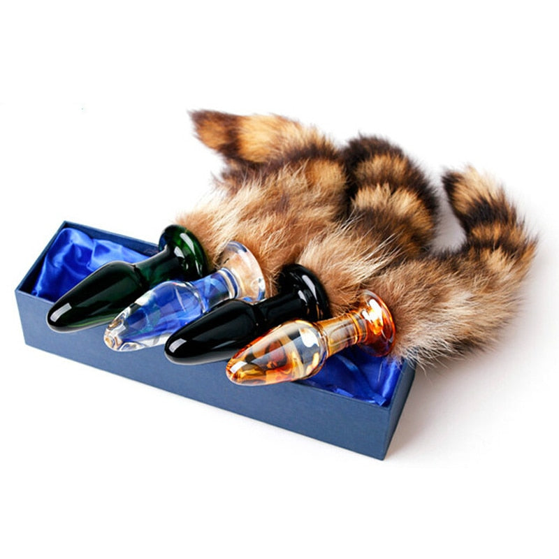 11" Raccoon Tail 3 Colors Glass Plug PlugLust 11" Raccoon Tail 3 Colors Glass Plug PlugLust