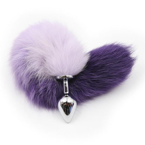 15" WHITE WITH PURPLE CAT TAIL STAINLESS STEEL PLUG  pluglust