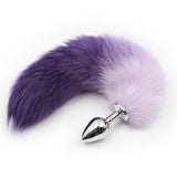 15" WHITE WITH PURPLE CAT TAIL STAINLESS STEEL PLUG  pluglust