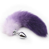 15" WHITE WITH PURPLE CAT TAIL STAINLESS STEEL PLUG  pluglust