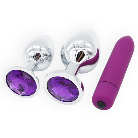 PURPLE JEWELED 3&quot; STAINLESS STEEL PRINCESS PLUG  pluglust