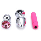 3 PCS/SET STAINLESS STEEL JEWELED PLUG WITH SILICONE BULLET VIBRATOR  pluglust