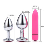 3 PCS/SET STAINLESS STEEL JEWELED PLUG WITH SILICONE BULLET VIBRATOR  pluglust