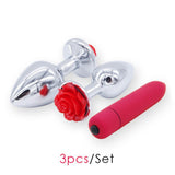 3 PCS/SET STAINLESS STEEL ROSE-PLATED PLUGS WITH 10-SPEED VIBRATOR  pluglust