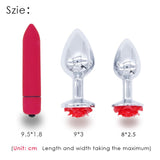 3 PCS/SET STAINLESS STEEL ROSE-PLATED PLUGS WITH 10-SPEED VIBRATOR  pluglust