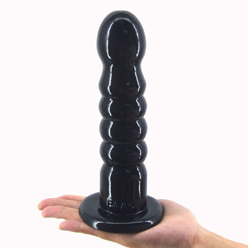 Consolador con ventosa negra con tapn de cuentas anales