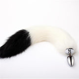 WHITE WITH BLACK FOX/CAT TAIL STAINLESS STEEL PLUG  pluglust