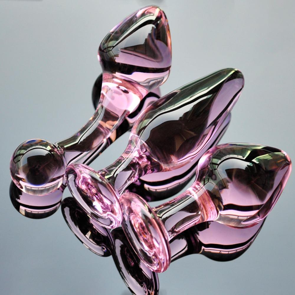 3 styles Pink Glass Crystal Butt Plug PlugLust 3 styles Pink Glass Crystal Butt Plug PlugLust