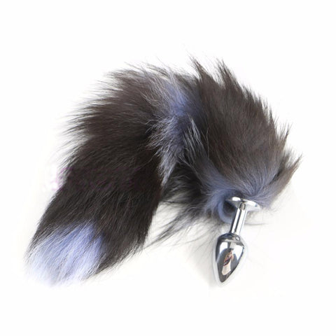 15" BLACK NATURAL FUR STAINLESS STEEL PLUG  pluglust