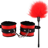 Bondage Kit Set – Leather & Plush Role Play Accessories with Handcuffs, Blindfold & Feather