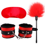 Bondage Kit Set – Leather & Plush Role Play Accessories with Handcuffs, Blindfold & Feather