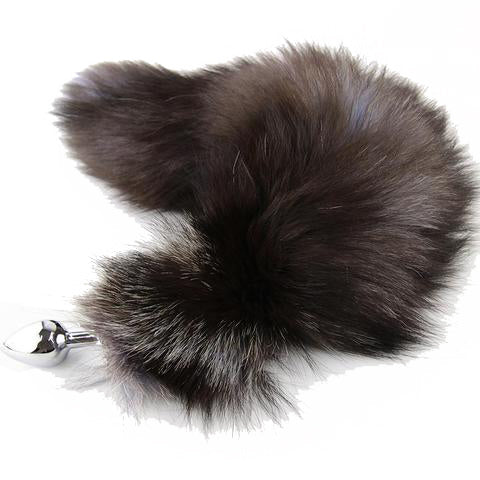 Plug de acero inoxidable con cola de lobo negro de 18" - PlugLust Plug de acero inoxidable con cola de lobo negro de 18" - PlugLust
