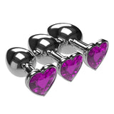 3 SIZES 10 COLORS JEWELED HEART-SHAPED STAINLESS STEEL PLUG