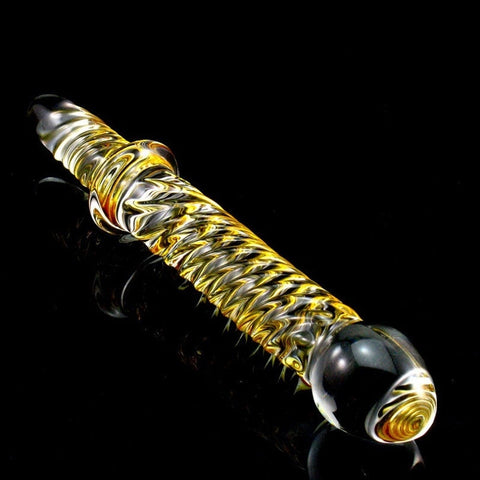 Crystal Swirl Double Ended Headed Pyrex Glass Dildo