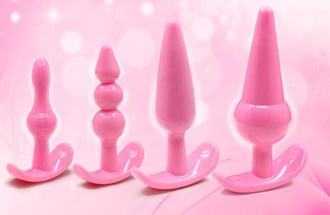 4 PCS/SET VARIOUS SHAPES SILICONE PLUGS SET - 3 COLORS TO CHOOSE FROM Pink pluglust