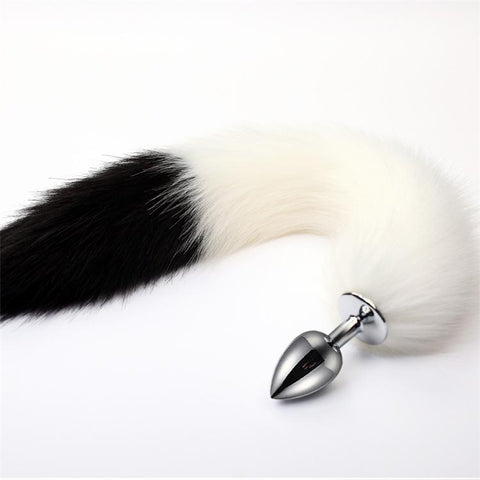 WHITE WITH BLACK FOX/CAT TAIL STAINLESS STEEL PLUG  pluglust