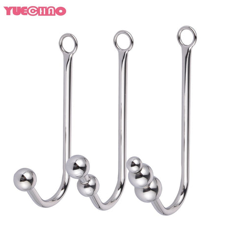 Hook YUECHAO Stainless Steel Anal Hook with Anal Beads Metal Butt Plug